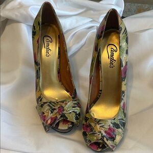 Candie's Floral Heels - Pink, Green, Black